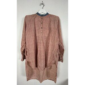 Tancredi & Morgen Women's Long Sleeve Popover Tunic Top Striped Red Hi-Lo Hem